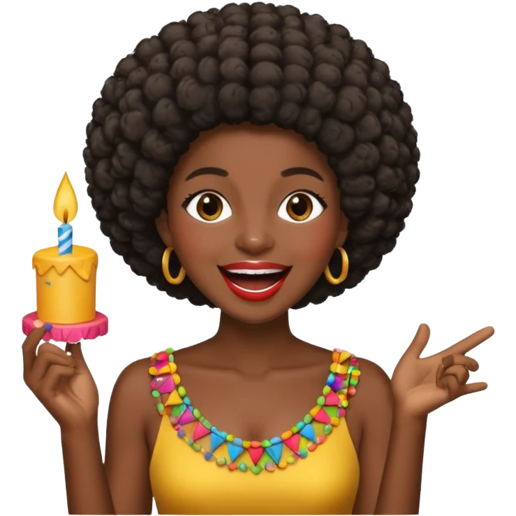 Classic mustang dark women with short Afro sing happy birthday emoji
