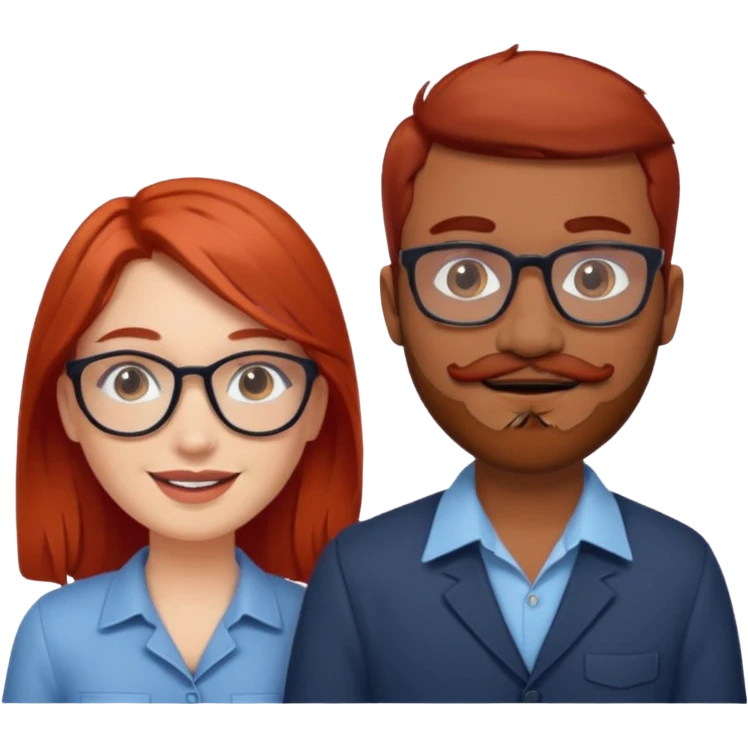 White red hair girl and brown indian guy with moustache and beard with glasses couples emoji