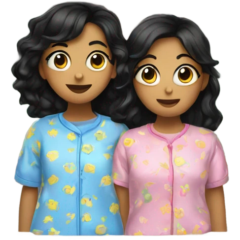 two girls with black hair in pajamas by window emoji