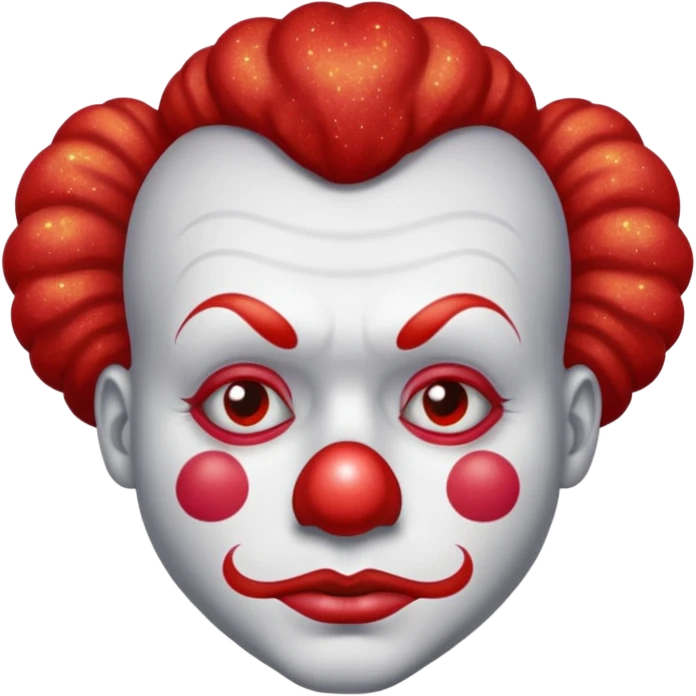 red glitter clown with the sad facial expression emoji