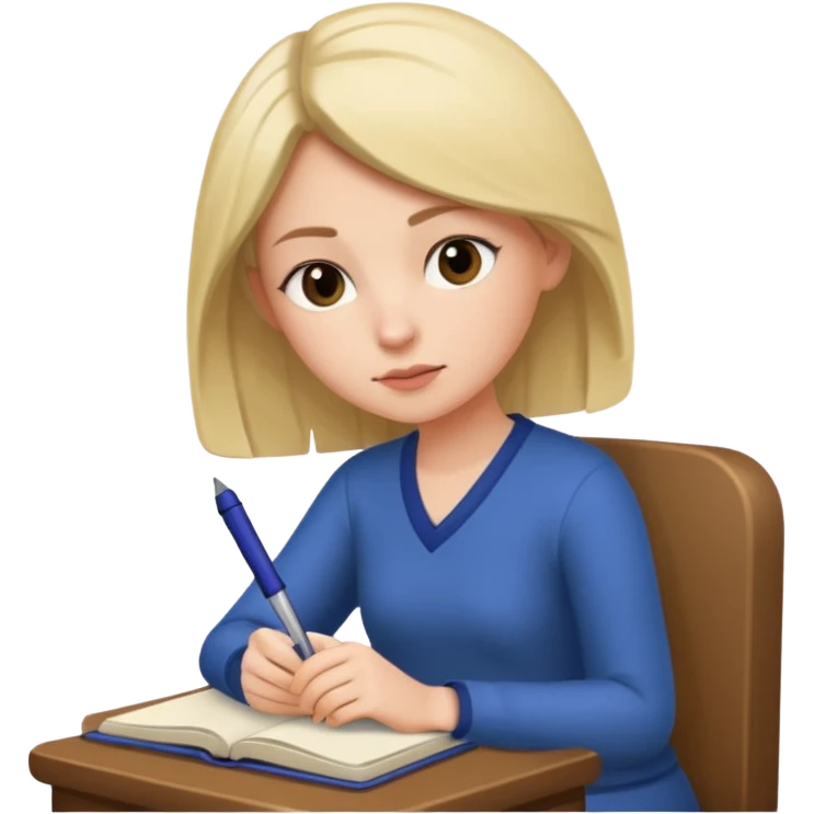 woman sitting and journaling, pen in hand emoji