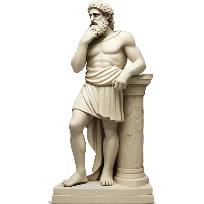 Ancient Greek King Odysseus Statue Thinking with Hand on Chin, Full body, Ivory color emoji