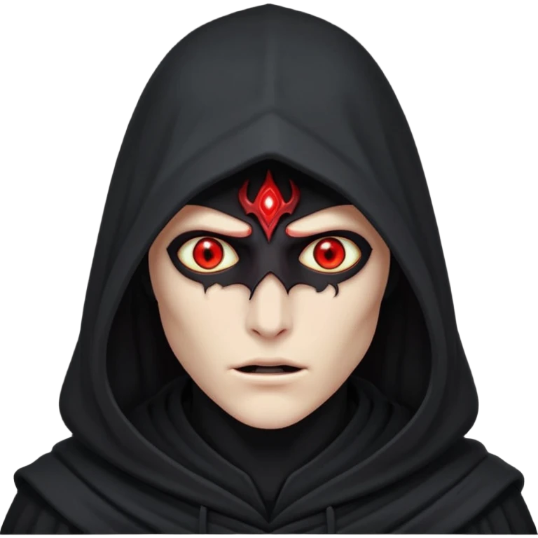 Nazgûl with glowing red eyes under a dark hood, mysterious and intimidating, designed for Slack emoji, no text emoji
