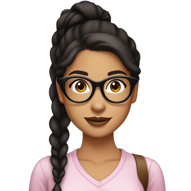 pretty girl latina with black glasses and dark brown hair in low ponytail  emoji