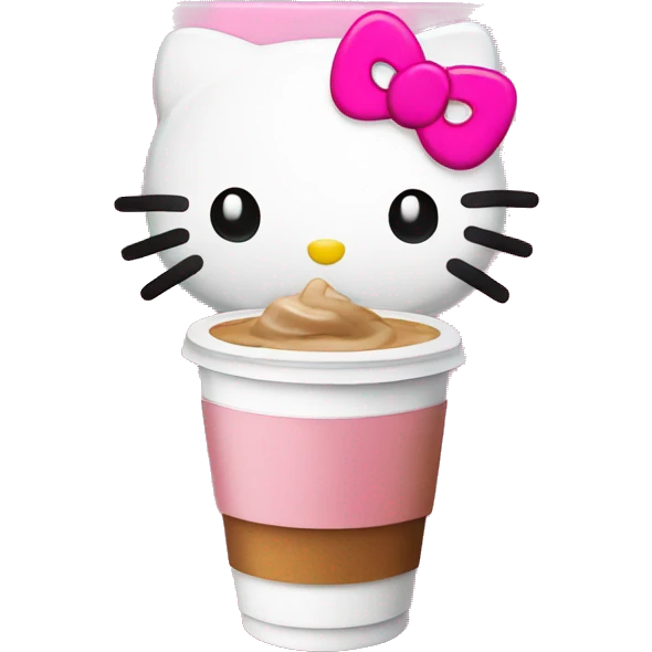 hello kitty with iced coffee and pink notebook emoji