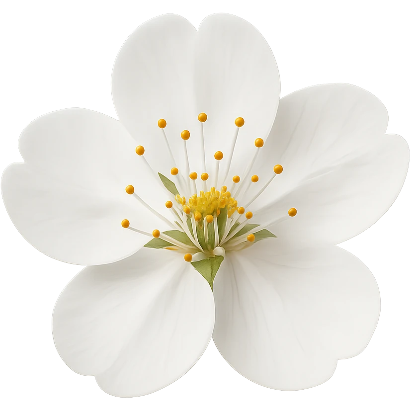 show  one white cherry blossom without a stem , remove background emoji