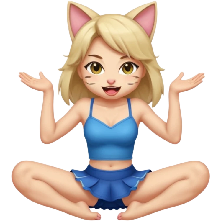 catgirl squatting and winking with her tongue out, legs apart, wearing a mini skirt bare thighs emoji