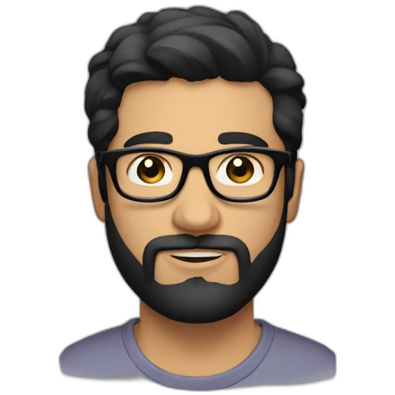 a handsome man with a black beard, black hair, and wearing spectacles emoji