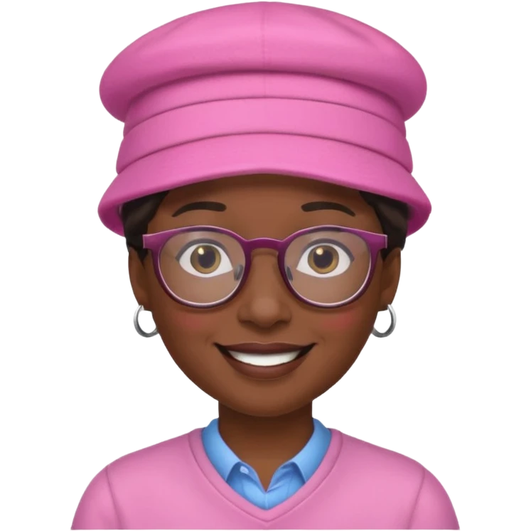 black person with glasess wear pink hat  emoji
