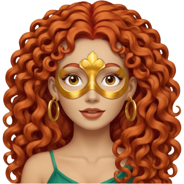 red haired very long curly haired woman with full face clay mask  and big earrings emoji