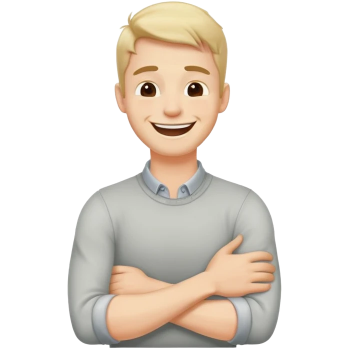 arms crossed holding neck laughing guy  emoji