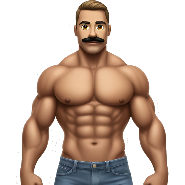 Muscular gay bodybuilder with mustache bikini realistic emoji