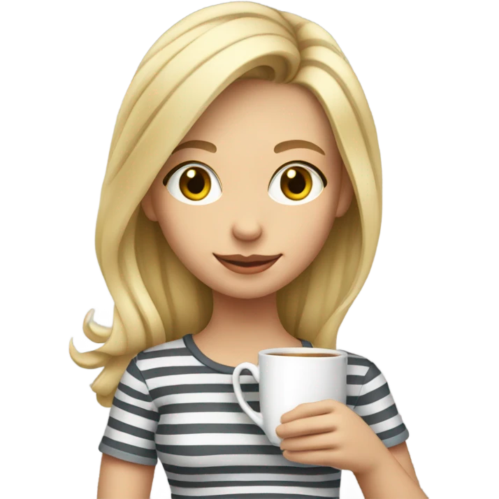 Blond girl in her 20s striped shirt sipping tea emoji