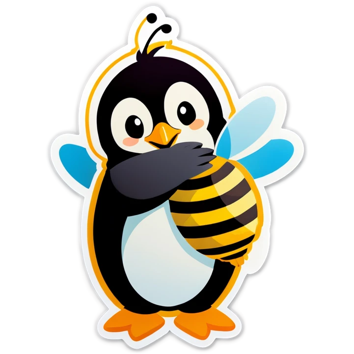 Penguin hugging bee  emoji