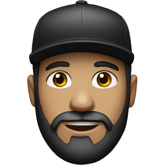 Man with black hair and beard with white skin and a black cap on and with black t shirt  emoji