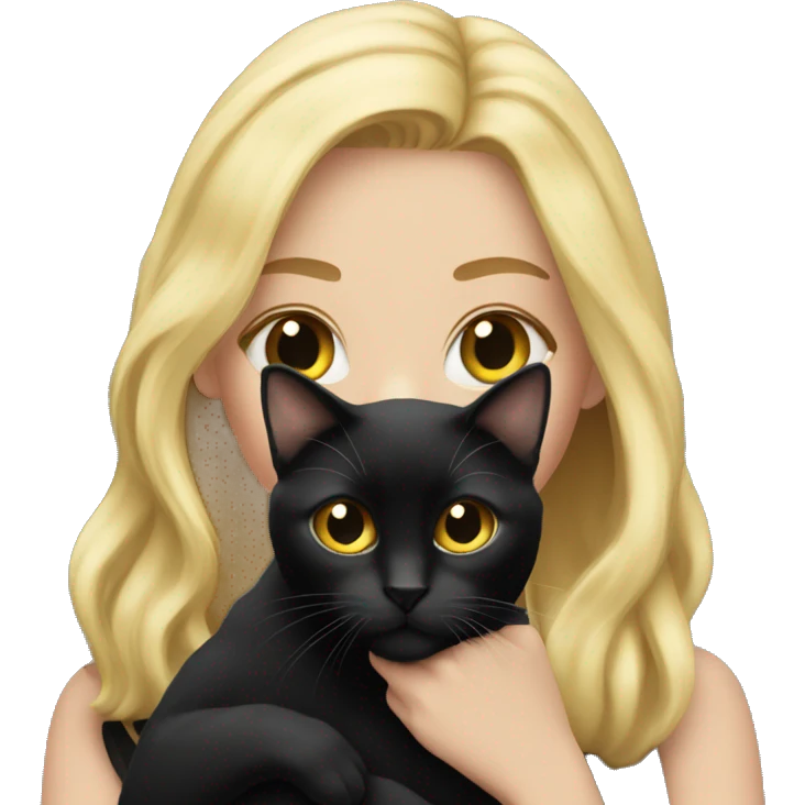 Pretty long blonde haired woman holding Black cat emoji