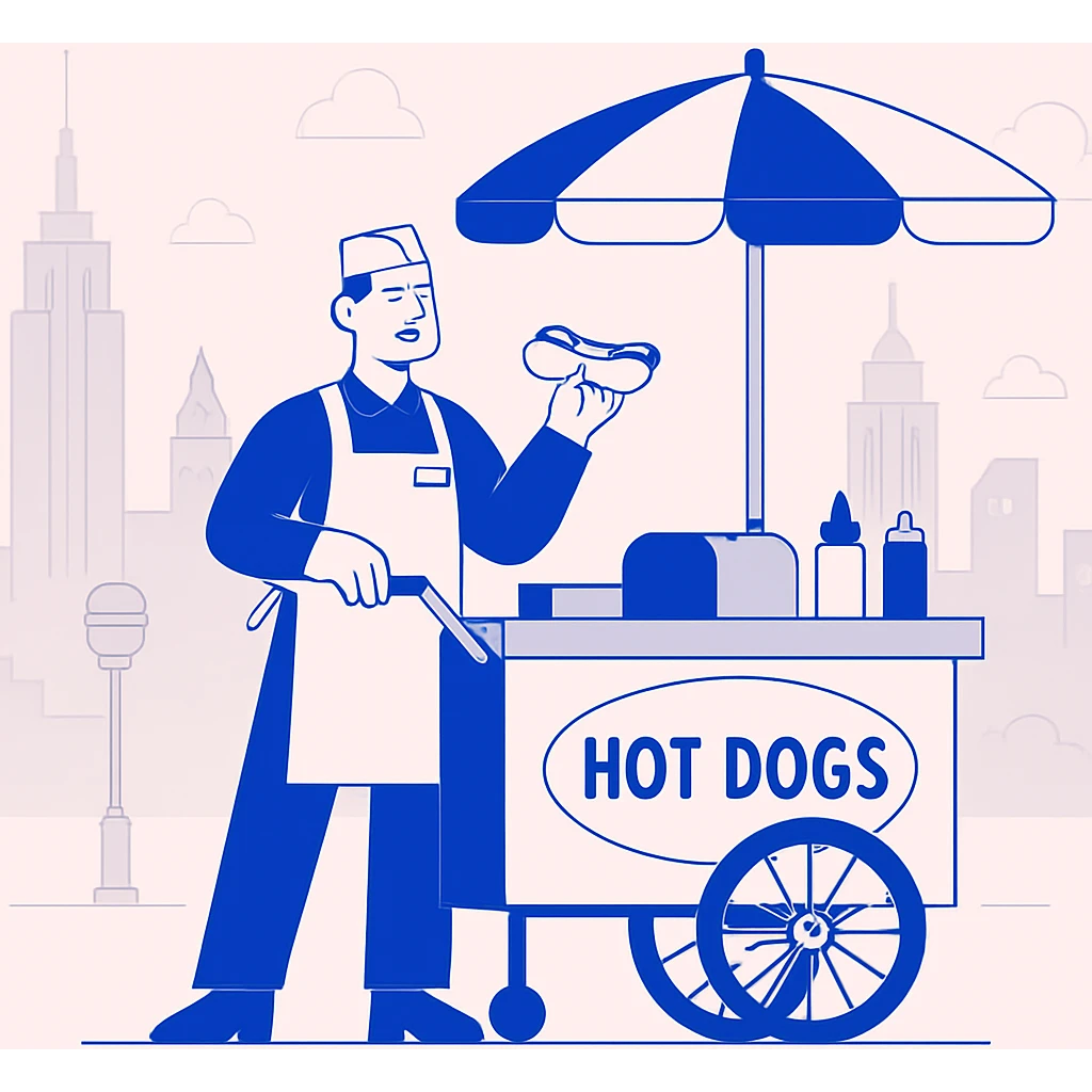 hotdog seller in New York with cart emoji