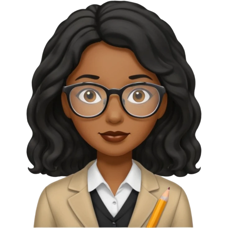 Black women teacher with black long  wavy hair emoji