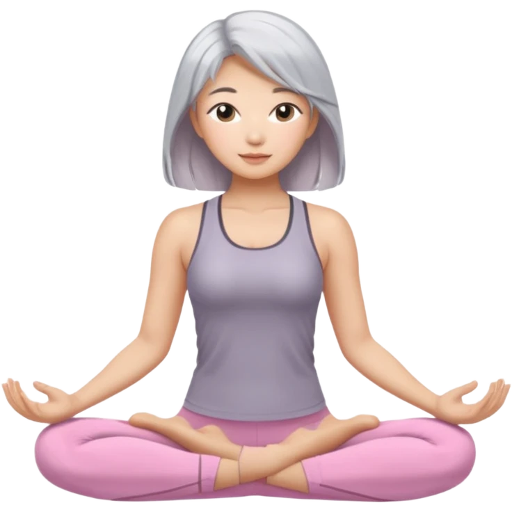 Asian with balayage silver hair, yoga girl light pink clothes emoji