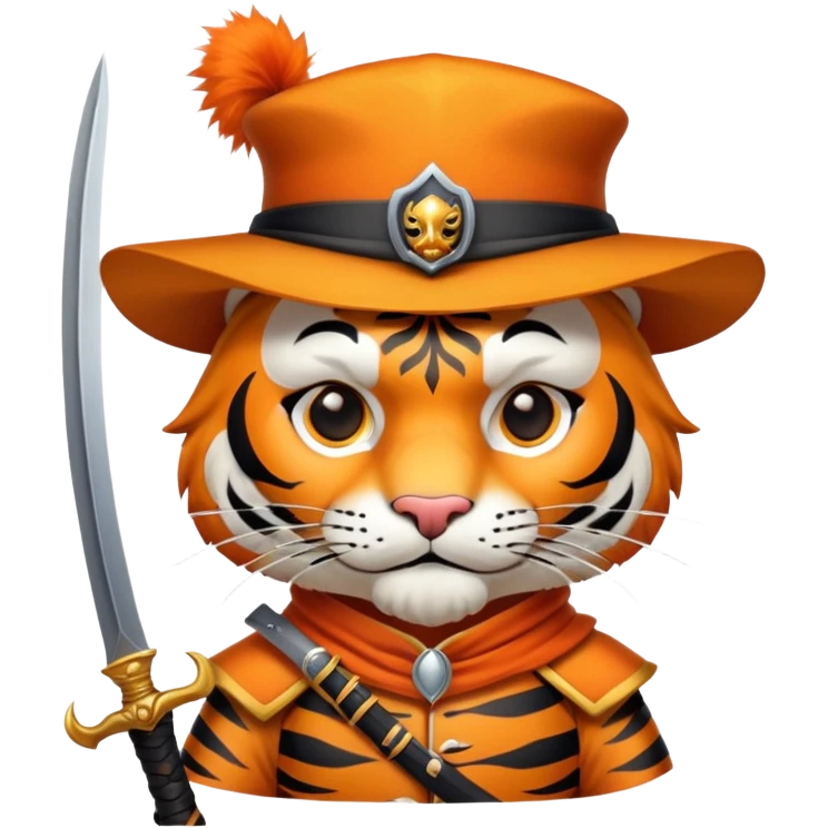 Tiger musketeer with hat and sword emoji