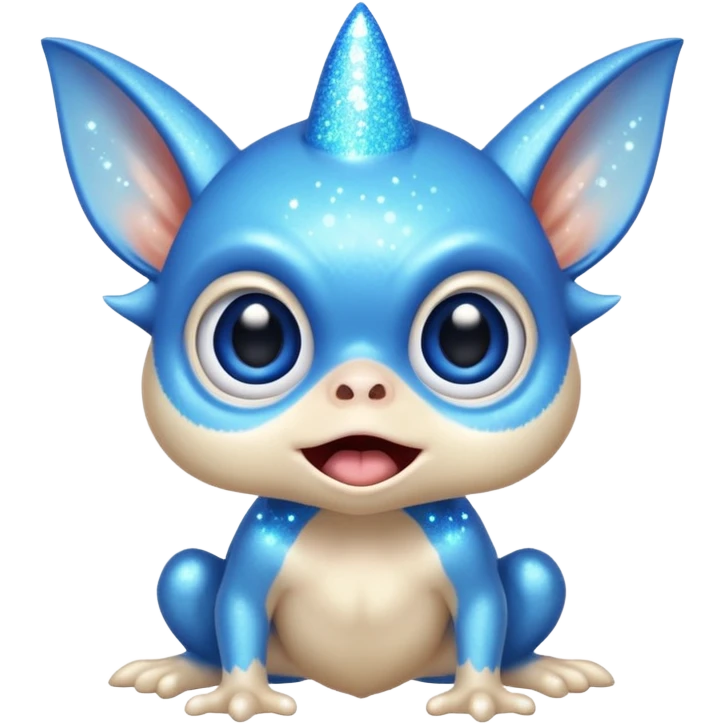 blue gremlin with sparkles, surprised face emoji