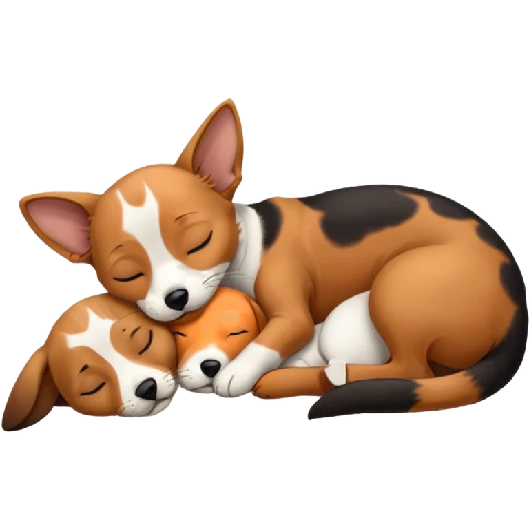 Calico cat with black nose sleeping near a dachshund dog    emoji