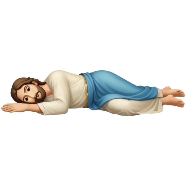 fullbody Jesus apostle in prone pose, clear prone position, full body visible, apple emoji style emoji