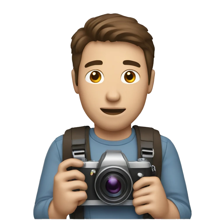 a man with brown hair holding a digital camera emoji
