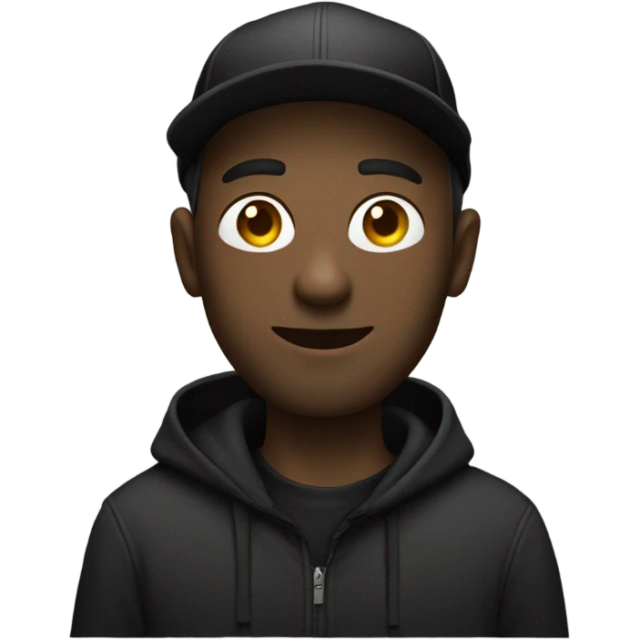Tall white guy with vape wearing a black hoodie and black ball cap emoji