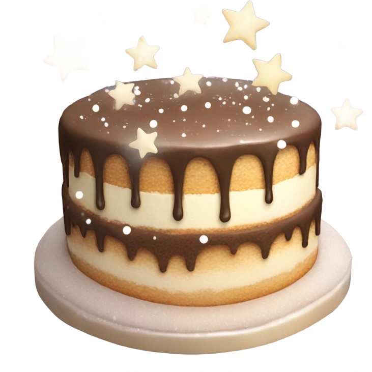 Cake with twinkling stars and snow fall emoji