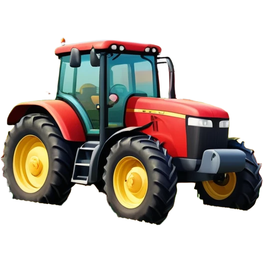 An icon showing close-up tractor in a colorful rural landscape, inspired by Farming Simulator 23. The design features vibrant fields, barns, and crops under a bright sky, with tractors working the land. The peaceful and immersive farming environment is highlighted with a transparent background emoji
