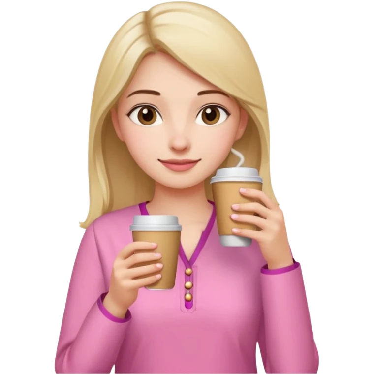 a pretty bratz fair girl wearing a pink kurti, drinking takeaway coffee emoji