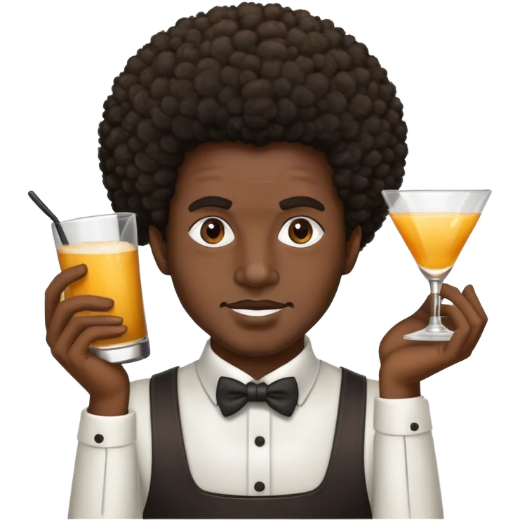 Afro Bartender with stupid face emoji