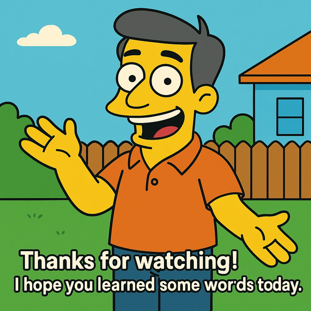 Thanks for watching! I hope you learned some new words today. If you enjoyed this video, don’t forget to like, subscribe, and share it with a friend who’s learning English too. Keep practicing a little every day — your English will get better and better! See you in the next video! Male on picture emoji