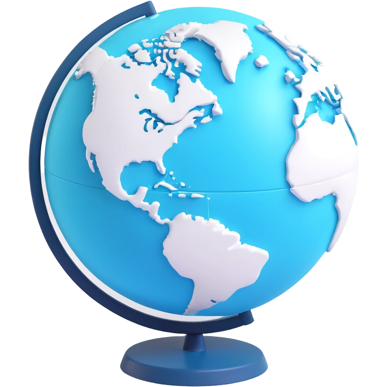 3D cyan globe icon with white land, modern style emoji
