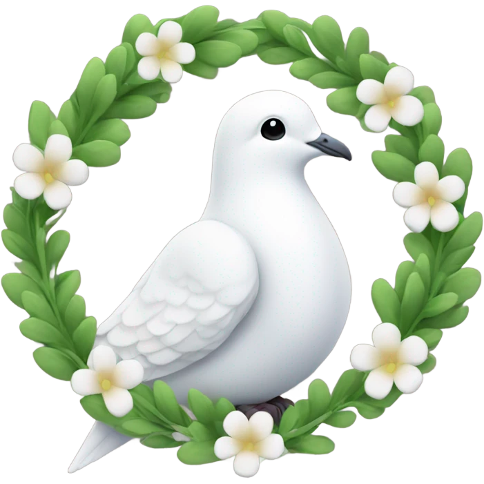 A dove with a green blooming peace wreath emoji