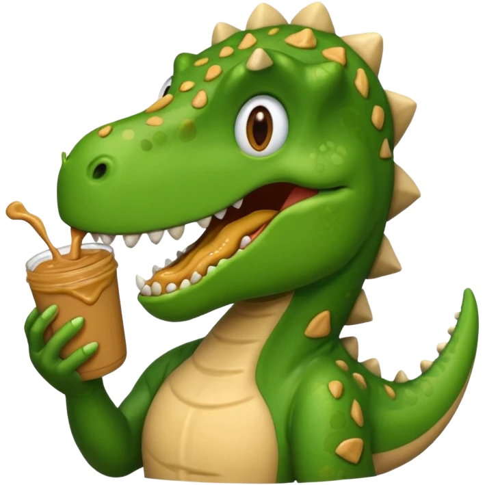 a dinosaur happily eating peanut butter, emoji style emoji