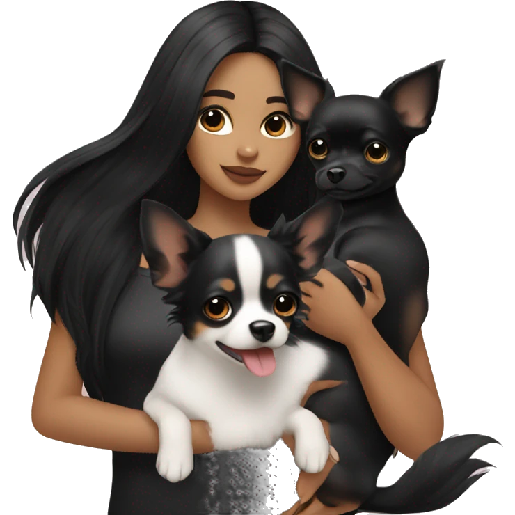 girls with black hair holding her all black chihuahua  emoji