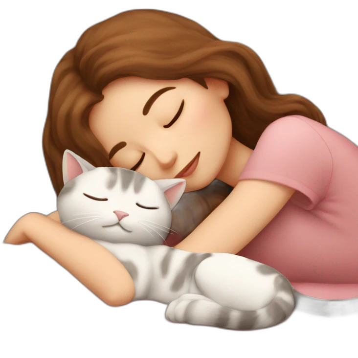 sleeping girl brown hair laying next to Calico cat emoji