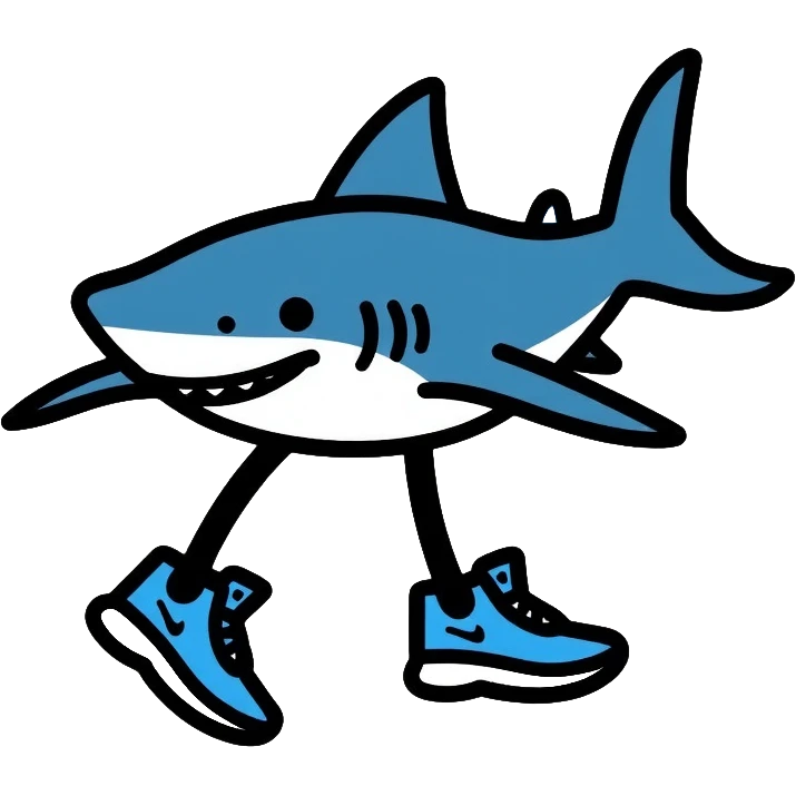 Shark with legs wearing blue Nike shoes emoji
