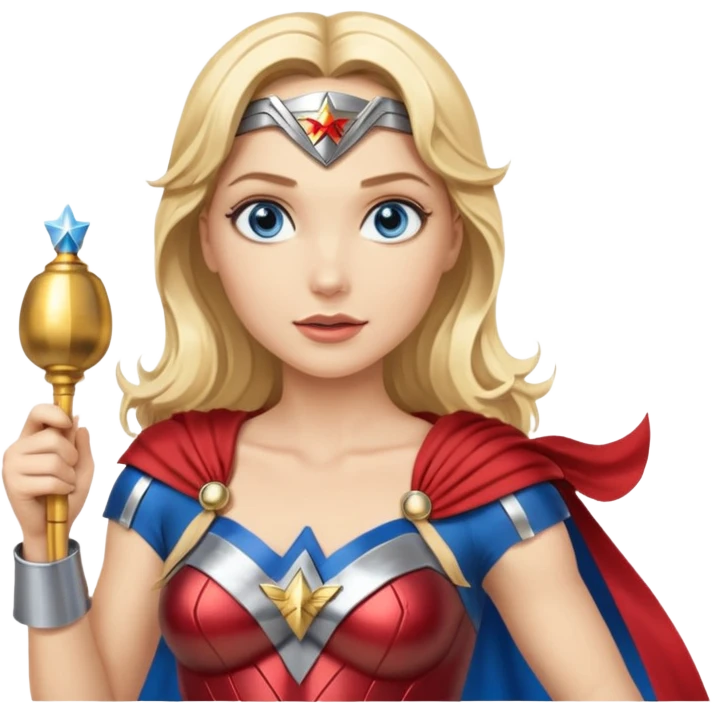 Blonde blue eyes Wonder Woman holding bell and baton  emoji