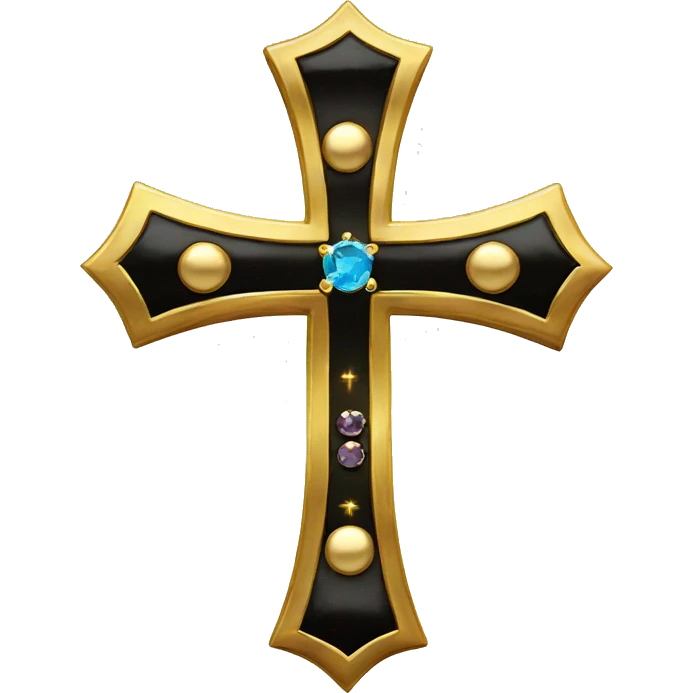 A gold and black Christian cross with jewels  in it emoji