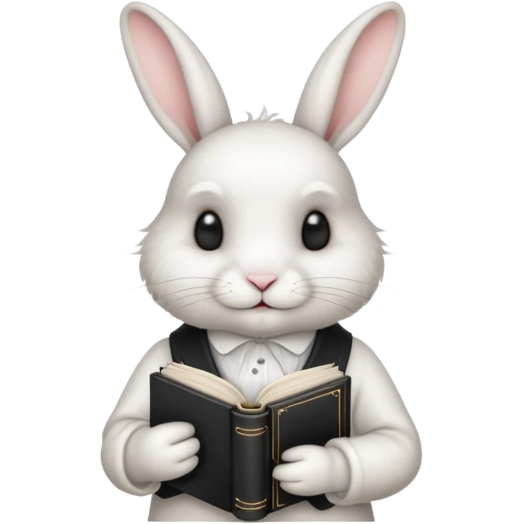  white rabbit with black book and tea cup emoji
