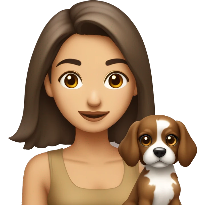 garota morena olho castanhos cabelo no ombro castanho pele bege clara com um cachorro pequeno emoji