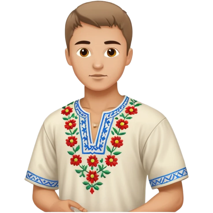 Ukrainian young man wearing traditional embroidered vyshyvanka shirt playing sports emoji