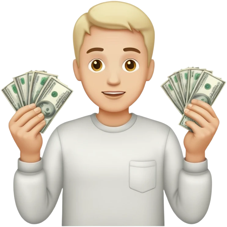 greedy standing man wqith money in his both hands emoji