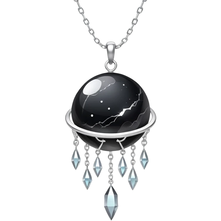 ethereal onyx stone radiating silver energy, cosmic dust around it, delicate floating chain emoji