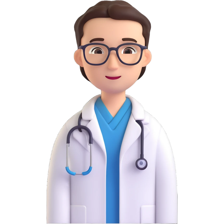 doctor, 3D emoji style, stethoscope, white coat emoji