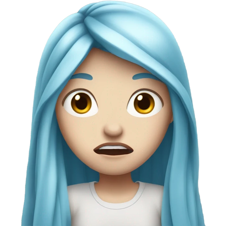 white skin girl with blue long hair is shocked emoji