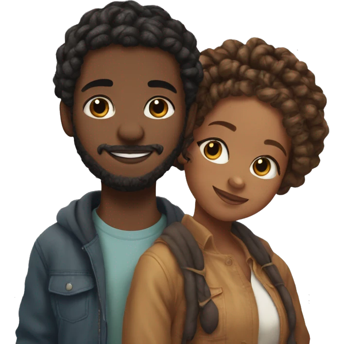 Realistic black girl with box braids and light skin boy with short curly hair and a short beard hugging emoji